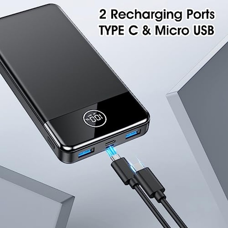 휴대용 충전기, 33800mAh 보조베터리, USB C/USB A 출력을 갖춘 22.5W 고속 충전 배터리 팩, 디지털 디스플레이 iPhone 14/13/12 Pro용 휴대용 휴대폰 충전기 Samsung Google LG iPad AirPods