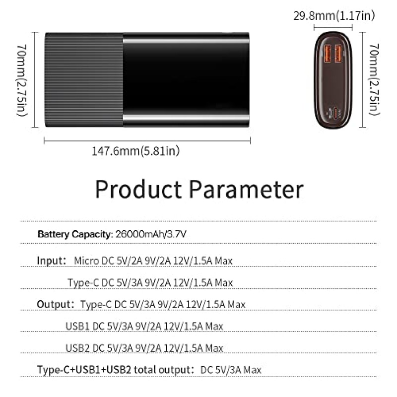 Koopozz 휴대용 충전기, 26000mAh 전원 은행 고속 충전 PD18W LED 디스플레이가 있는 외부 충전기 iPhone 13과 호환되는 외부 배터리 팩 Samsung S20 Google LG AirPods iPad 태블릿 등