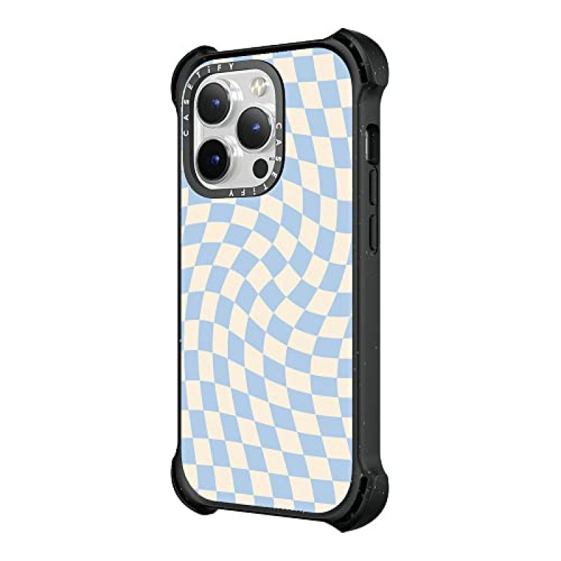 CASETiFY 바운스 iPhone 14 Pro Max 케이스 [6X 군용 등급 낙하 테스트 완료 / 21.3ft 낙하 방지/Magsafe와 호환] - 체크 II - 베이비 블루 트위스트 - 트리플 블랙