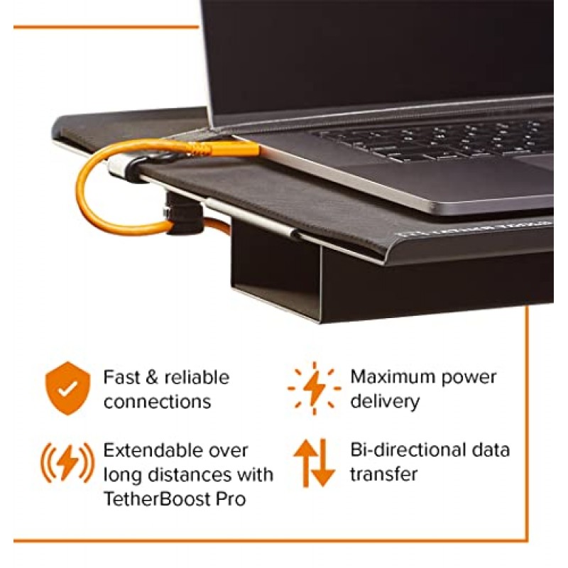 Tether Tools TetherPro USB-C - USB-C 직각 케이블 | 전원 공급, 빠른 전송 및 카메라와 컴퓨터 연결 | 무반사 블랙 | 4.6m(15피트)