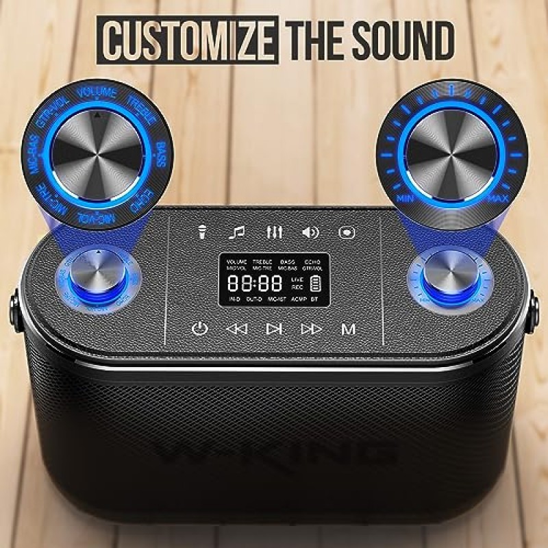 W-KING 120W RMS(150W 피크) 거대한 베이스를 갖춘 Bluetooth 스피커, 2.1ch 3방향/조절 가능한 베이스 고음/기타 포트/UHF 마이크/반주/REC/라이브/HP 모니터, 대형 휴대용 야외 무선 스피커