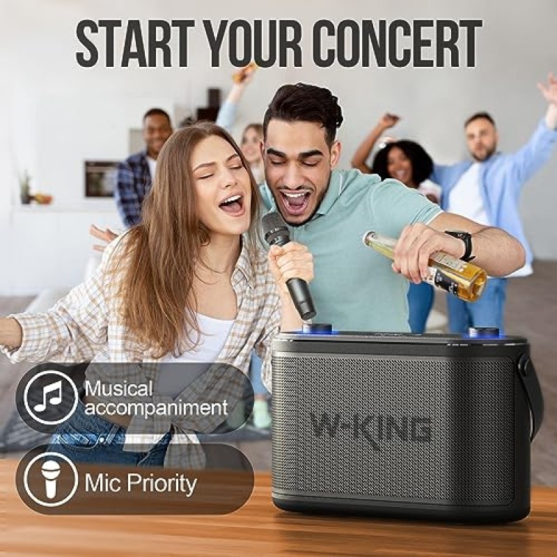 W-KING 120W RMS(150W 피크) 거대한 베이스를 갖춘 Bluetooth 스피커, 2.1ch 3방향/조절 가능한 베이스 고음/기타 포트/UHF 마이크/반주/REC/라이브/HP 모니터, 대형 휴대용 야외 무선 스피커