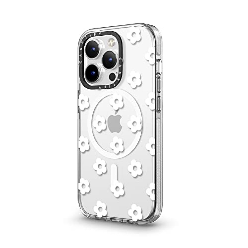 CASETiFY 투명 iPhone 13 Pro 케이스 [노란 현상 없음 / 6.6ft 낙하 방지/Magsafe 호환] - Ditsy Daisies - 화이트