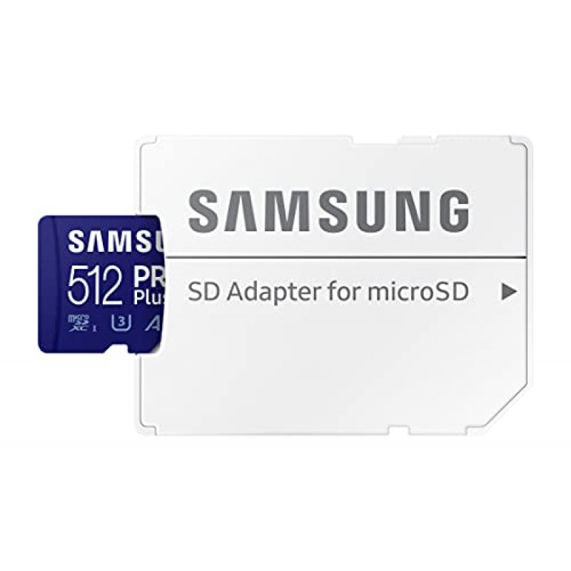 SAMSUNG PRO Plus + 어댑터 512GB microSDXC Android 스마트폰, 태블릿, Go Pro 및 DJI Drone(MB-MD512KA/AM)용 최대 160MB/s UHS-I, U3, A2, V30, Full HD 및 4K UHD 메모리 카드