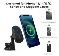 PITAKA Magsafe iPhone 15/14/13 시리즈용 차량용 마운트 충전기, 냉각팬이 있는 차량용 컵폰 홀더, 360도 회전 [MagEZ Car Mount Pro] Galaxy S23/S22 시리즈용 MagEZ 케이스와 호환 가능