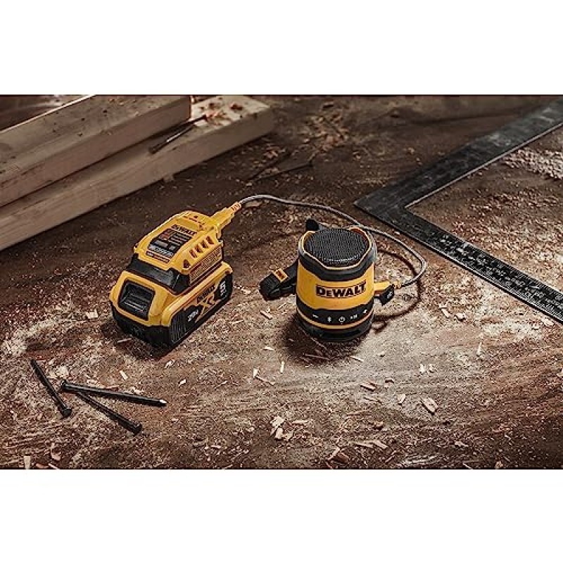 DEWALT 블루투스 스피커, USB-C 충전식, 작업 현장(DCR008), 블랙