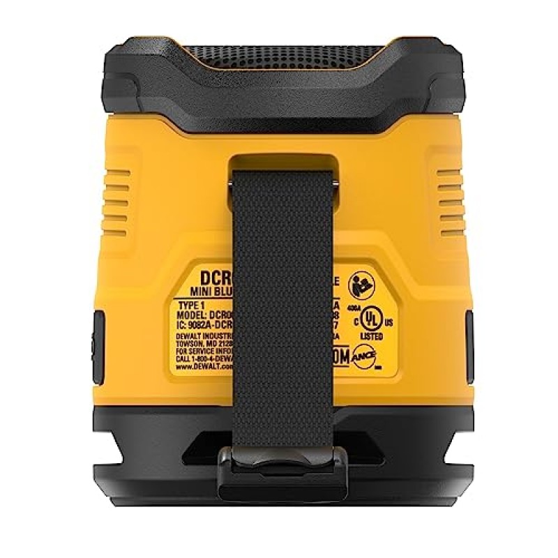 DEWALT 블루투스 스피커, USB-C 충전식, 작업 현장(DCR008), 블랙