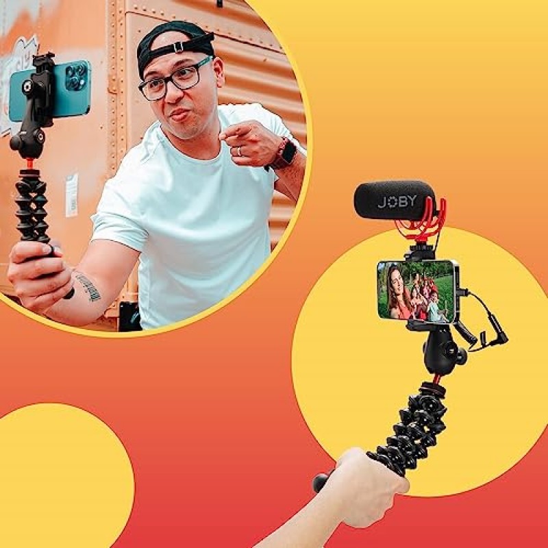 JOBY GripTight PRO 3 GorillaPod, iPhone 및 Android와 호환되는 휴대폰 클램프, GorillaPod 1K 포함, 유연한 다리, 스마트폰 클램프(콜드 슈즈 2개 포함), 360° 회전, 검정색