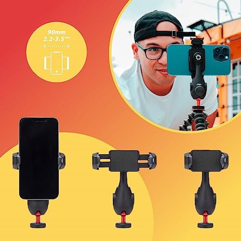 JOBY GripTight PRO 3 GorillaPod, iPhone 및 Android와 호환되는 휴대폰 클램프, GorillaPod 1K 포함, 유연한 다리, 스마트폰 클램프(콜드 슈즈 2개 포함), 360° 회전, 검정색