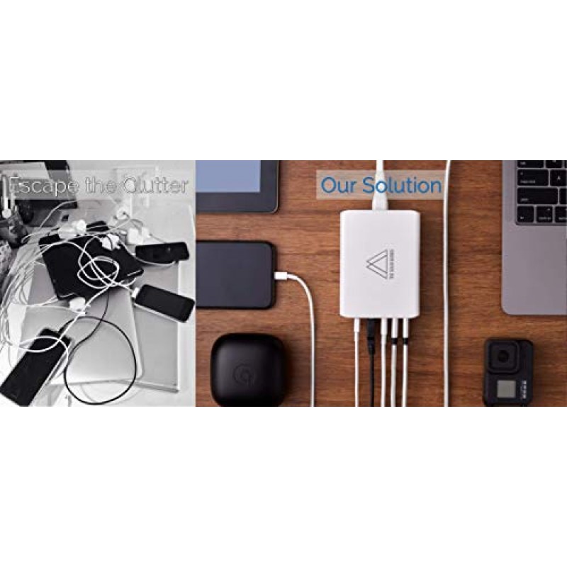 Powergence Go 울트라포터블 110W 5포트 USB-C 및 USB-A PD 벽면 충전기(QC 3.0 포함) - iPhone, Samsung Galaxy, iPad, MacBook, Google Pixel, Thinkpad 및 XPS용 전원 어댑터