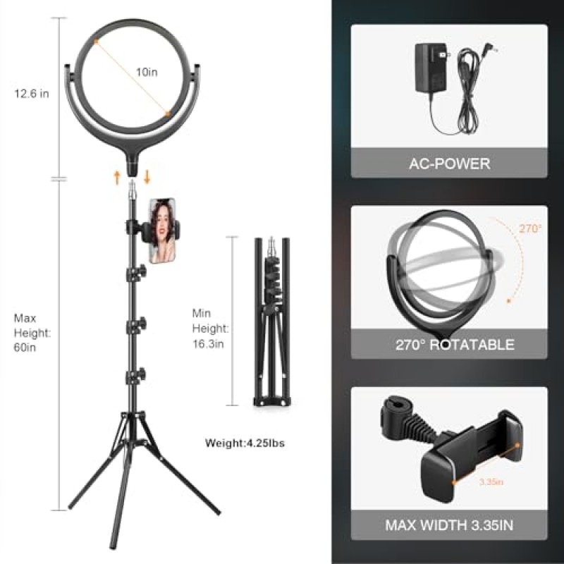 비디오 녹화용 조명, 링 조명 삼각대 10인치 LED 비디오 조명(휴대폰 홀더 및 리모컨 포함), 스트리밍/줌/사진/메이크업/YouTube, TikTok용 소프트 라이트가 포함된 2800루멘 필 라이트 백라이트