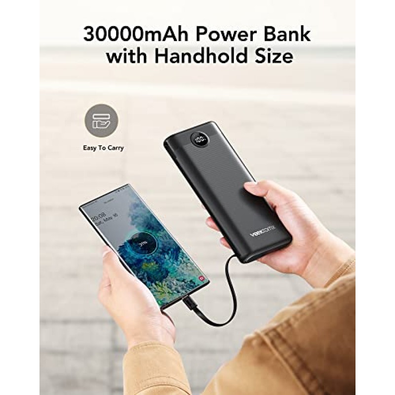 보조베터리 30000mAh, VEEKTOMX 22.5W 고속 충전 휴대용 충전기 내장 케이블, USB C 배터리 팩, 외부 여행용 배터리 뱅크 iPhone, Samsung, 여행용 Android 기기와 호환(1팩)