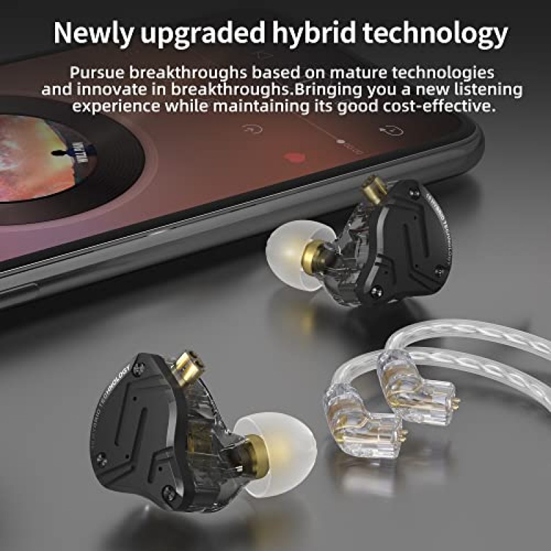 KZ ZS10 PRO X HiFi IEMs 업그레이드된 1DD + 4BA 하이브리드 드라이버 HiFi 이어폰 헤드폰 이어폰(오디오파일 음악가 DJ 스테이지용 합금 페이스플레이스 분리형 케이블 포함)(매트 블랙, 마이크 제외)