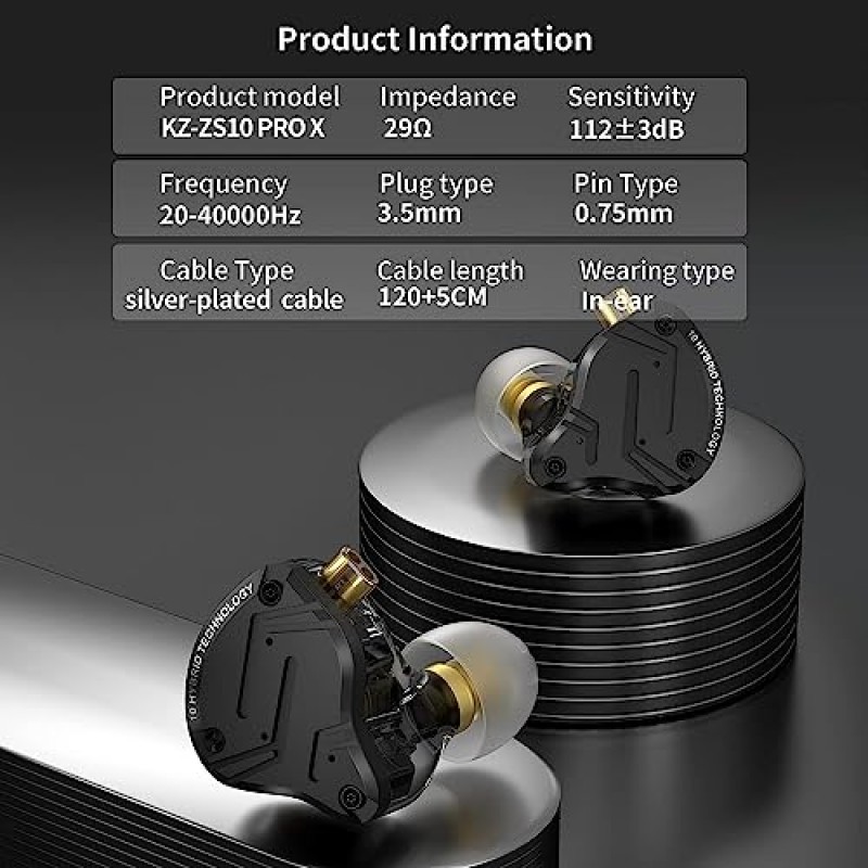 KZ ZS10 PRO X HiFi IEMs 업그레이드된 1DD + 4BA 하이브리드 드라이버 HiFi 이어폰 헤드폰 이어폰(오디오파일 음악가 DJ 스테이지용 합금 페이스플레이스 분리형 케이블 포함)(매트 블랙, 마이크 제외)