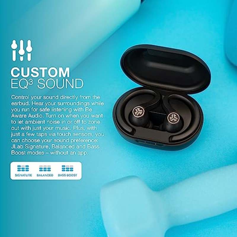 JLab JBuds Air Sport Gen 3 진정한 무선 블루투스 이어버드 + 충전 케이스 | 흑연 | IP66 땀 저항 | 다지점 | 듀얼 연결 | 3 EQ 사운드 설정 | 타일로 찾기