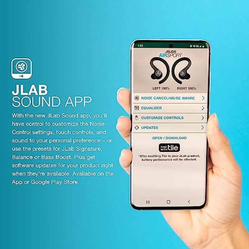 JLab JBuds Air Sport Gen 3 진정한 무선 블루투스 이어버드 + 충전 케이스 | 흑연 | IP66 땀 저항 | 다지점 | 듀얼 연결 | 3 EQ 사운드 설정 | 타일로 찾기