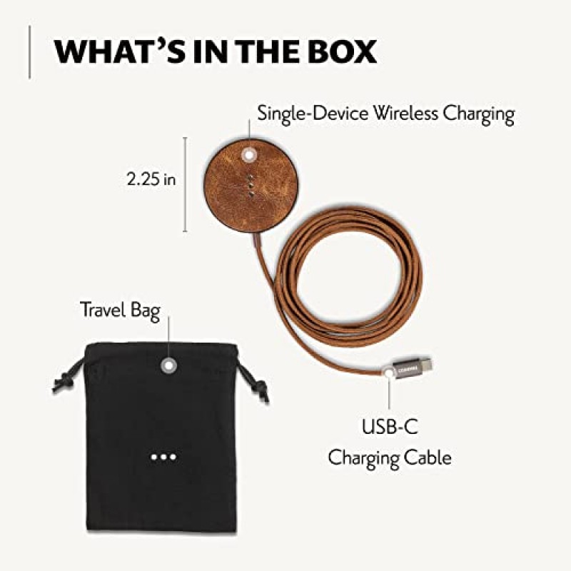 Courant Mag:1 MagSafe iPhone용 클래식 자석 충전기 - 이탈리아 가죽 - iPhone 14, 13 및 12 모델(안장)용 최대 15W 고속 충전