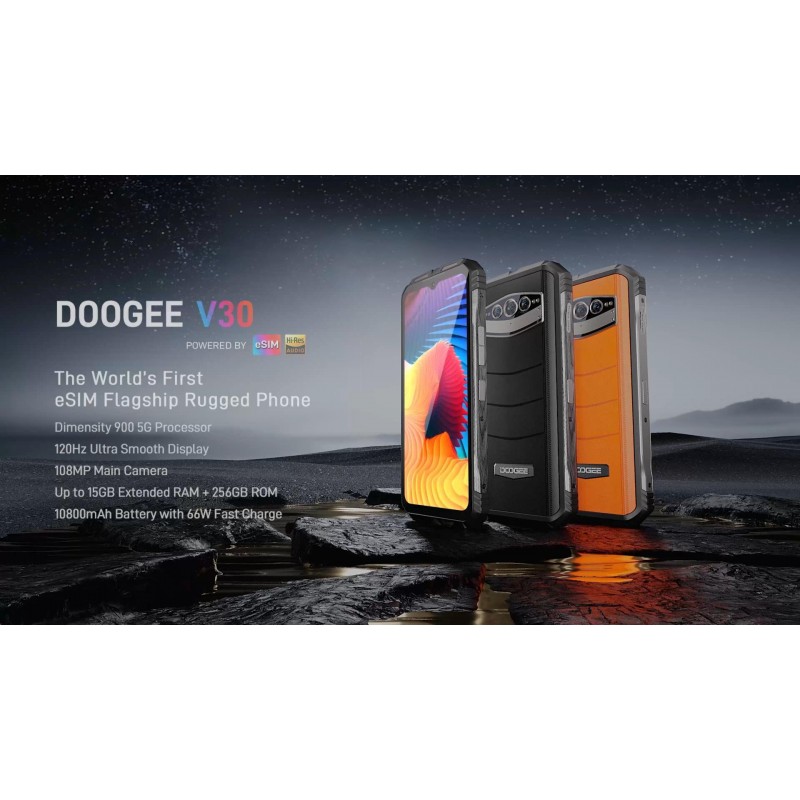 DOOGEE V30 러기드 스마트폰(2023), eSIM 듀얼 5G 15GB+256GB 러기드 휴대폰 공기계, 6.6인치 FHD+ /120Hz 러기드 휴대폰, 듀얼 고해상도 스피커, Android 12, 108MP 트리플 카메라, 나이트 비전, NFC, OTG