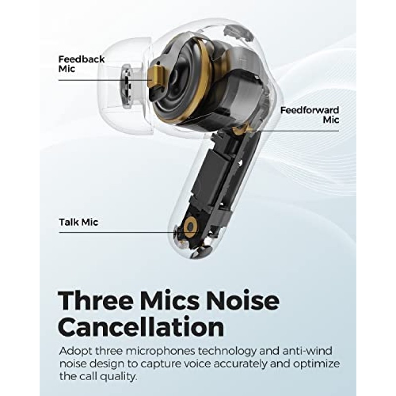 고해상도 및 LDAC를 갖춘 SoundPEATS Capsule3 Pro 무선 이어버드, 43dB 하이브리드 능동형 소음 차단 Bluetooth 5.3 이어폰, 통화용 마이크 6개, 총 52시간, IPX4 등급, 투명 모드, 게임 모드