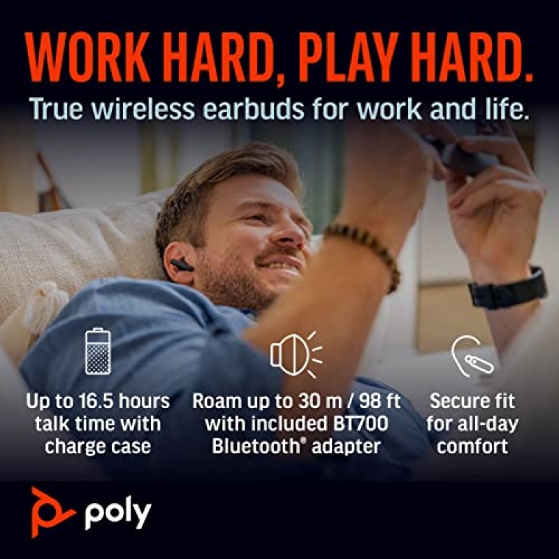 Poly Voyager Free 60+ UC True Wireless 이어버드(Plantronics) - 선명한 통화를 위한 소음 제거 마이크 - ANC - 터치 컨트롤이 포함된 스마트 충전 케이스 - iPhone, Android, PC/Mac, Zoom, Teams에서 작동 - Amazon 독점