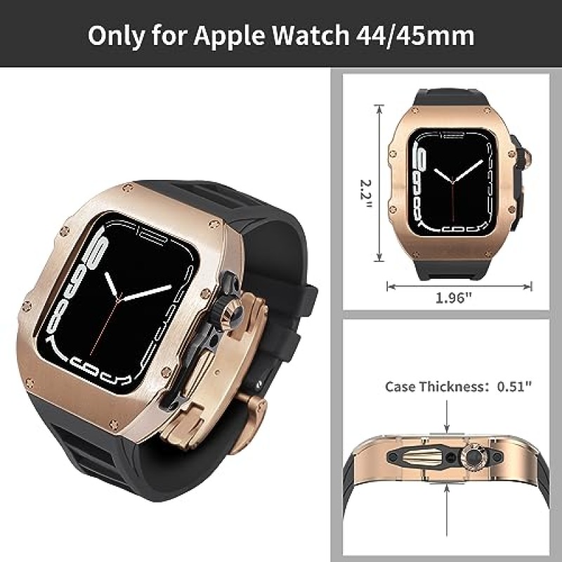 AHNHSKY 316L 스테인레스 스틸 케이스, Apple Watch 시리즈 9 8 7 45mm, 6/5 44mm, 고급 견고한 군용 보호 금속 커버 전술 헤비 듀티 보호 스트랩 남성용 iWatch