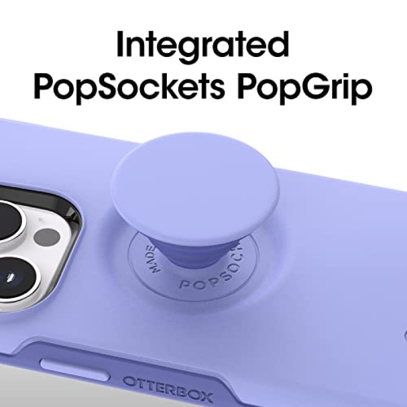 OtterBox iPhone 14 Pro Max(전용) Otter + Pop 대칭 시리즈 케이스 - PERIWINK(보라색), 통합 PopSockets PopGrip, 슬림하고 주머니에 쏙 들어가며 가장자리가 돌출되어 카메라와 화면 보호