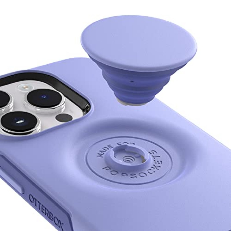 OtterBox iPhone 14 Pro Max(전용) Otter + Pop 대칭 시리즈 케이스 - PERIWINK(보라색), 통합 PopSockets PopGrip, 슬림하고 주머니에 쏙 들어가며 가장자리가 돌출되어 카메라와 화면 보호