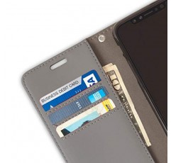 SafeSleeve EMF 보호 방사선 방지 iPhone 케이스: iPhone Xs Max RFID 카드 홀더 차단 지갑, 조절 가능한 스탠드 휴대폰 케이스, 여성용 및 남성용 비건 가죽(회색)