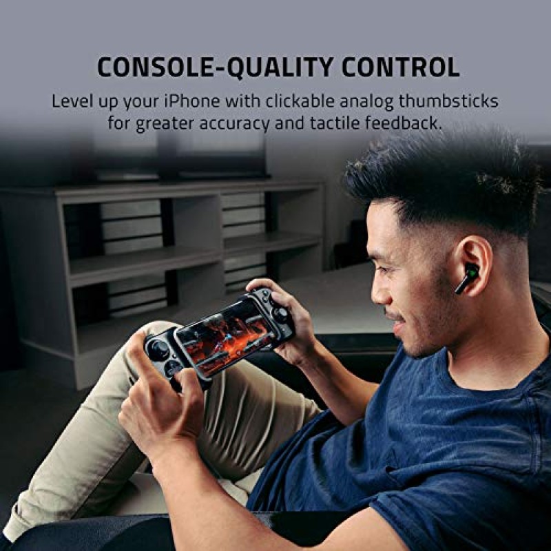 Razer Kishi 모바일 게임 컨트롤러/iPhone iOS용 게임패드: 대부분의 iPhone(X, 11, 12, 13, 13 Max)에서 작동 - Apple 아케이드, Amazon Luna, Google Stadia - 라이트닝 포트 패스스루 - MFi 인증