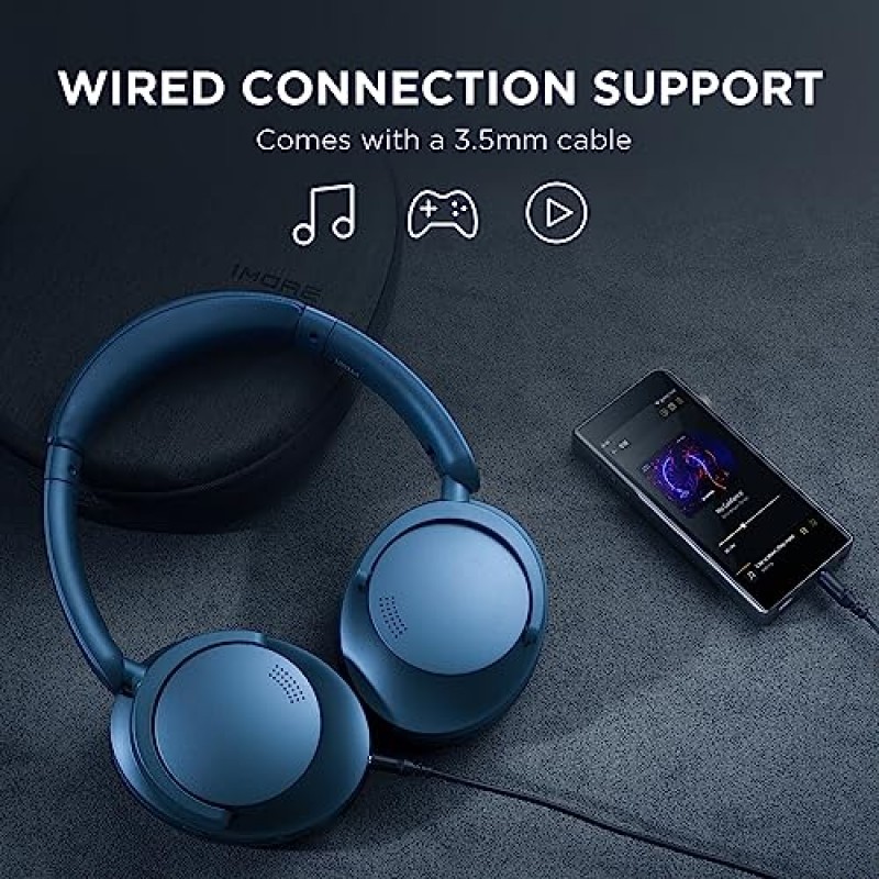 1MORE SonoFlow 능동형 소음 차단 헤드폰, 고해상도 무선 오디오용 LDAC가 탑재된 Bluetooth 헤드폰, 70H 재생 시간, 선명한 통화, 앱을 통한 사전 설정 EQ, 블루