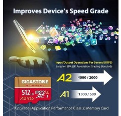 [5년 무료 데이터 복구] Gigastone 512GB 마이크로 SD 카드, 4K Camera Pro MAX, Gopro용 A2 V30 MicroSDXC 메모리 카드, 액션캠, 4K UHD 비디오, 최대 160/100MB/s, UHS-I U3 C10(어댑터 포함)