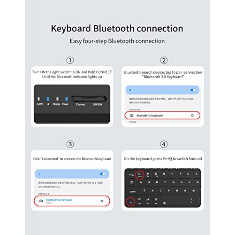 BAILI Z Fold 4 키보드 Z Fold4 블루투스 키보드 케이스, 펜 및 스크린 필름이 포함된 Galaxy Z Fold4 키보드 커버, Z Fold5/4/3/2/1-Black용 킥스탠드 및 음소거 키보드가 포함된 Fold4 블루투스 키보드 케이스