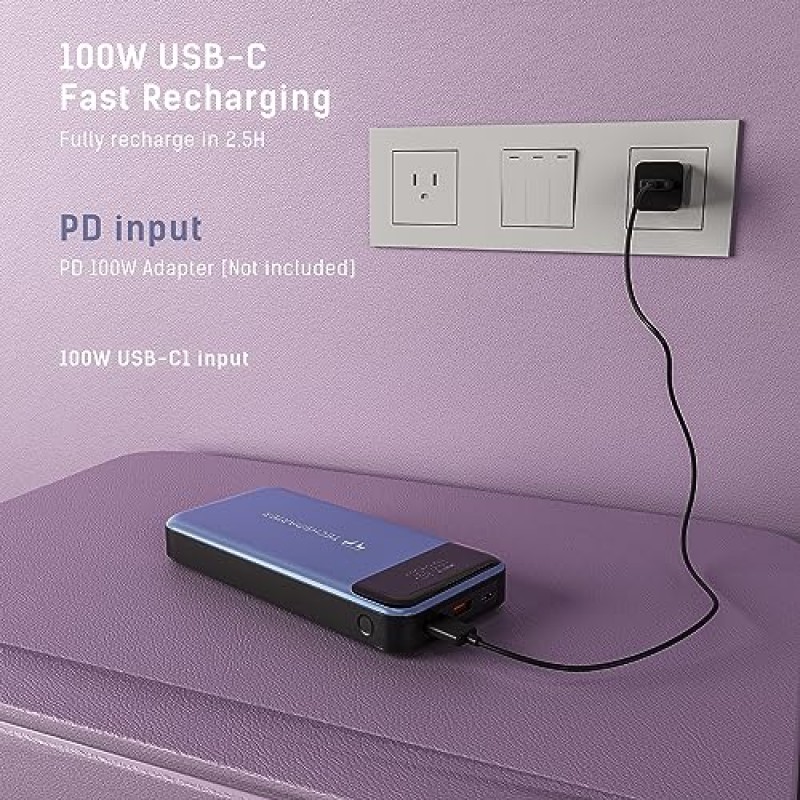 TECHSMARTER 30000mah 130W PD 노트북 휴대용 충전기, 45W 초고속 충전, iPhone, Galaxy, iPad, MacBook, Dell, Chromebook, HP, Steam Deck과 호환되는 듀얼 USB-C 전원 은행