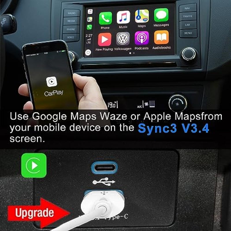 SYNC 3 Apple carplay USB 모듈, Type C + USB 인터페이스 업그레이드 모듈, 호환 Ford SYNC 3.4 USB 허브,hc3z-19a387-E hc3z-19a387-B - 블루