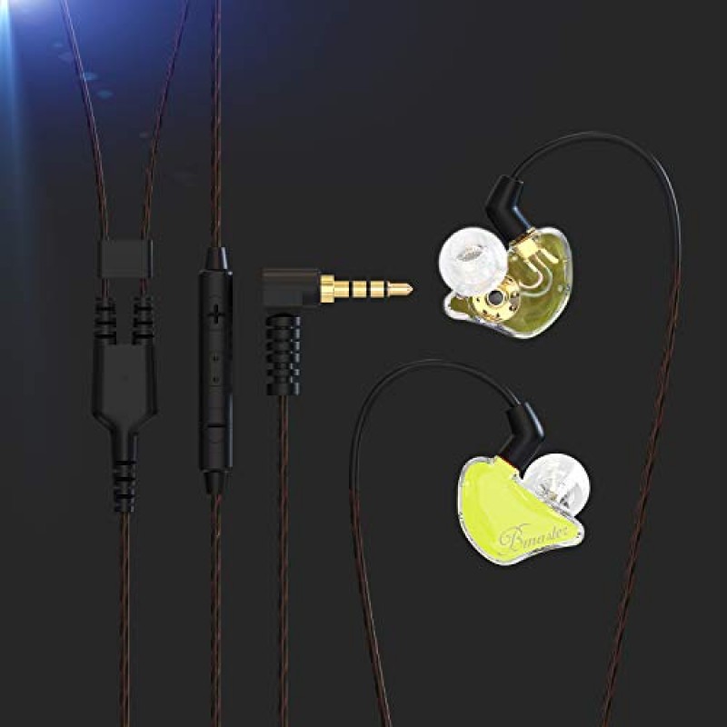 이어 모니터 이어폰의 BASN Bmaster 소음 차단, 1BA+2DD 하이브리드 밸런스드 아마츄어 드라이버 IEM 헤드폰, 2개의 분리형 MMCX 케이블(노란색)