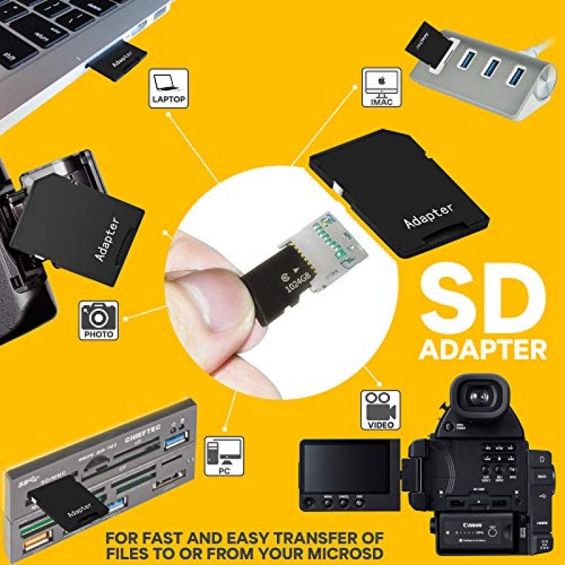 1TB 고속 마이크로 SD 카드 | USB 및 SD 카드 어댑터가 포함된 3개 팩 | 10MB/s 전송 속도 | 플러그 앤 플레이 | 모든 OS 호환 | 매우 안정적이고 안정적인 성능 | UHS-1 클래스 10