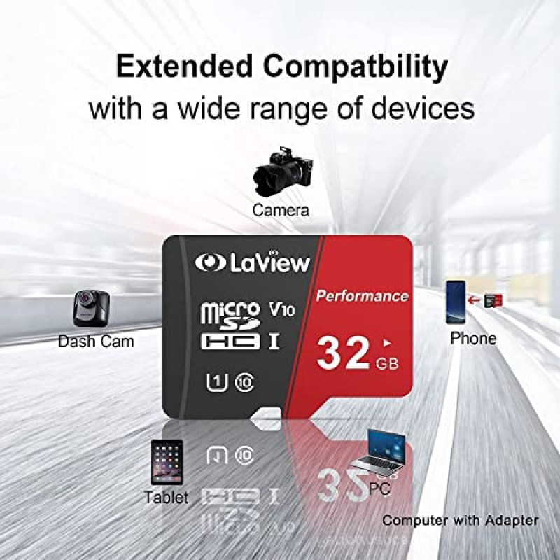 LaView 32GB 마이크로 SD 카드 10팩, 마이크로 SDXC UHS-I 메모리 카드 – 95MB/s,633X,U3,C10, 풀 HD 비디오 V30, A1, FAT32, 어댑터/전화기/태블릿/컴퓨터용 고속 플래시 TF 카드 P500 PC