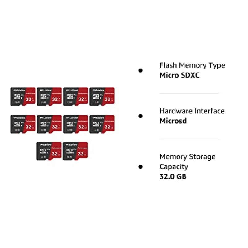 LaView 32GB 마이크로 SD 카드 10팩, 마이크로 SDXC UHS-I 메모리 카드 – 95MB/s,633X,U3,C10, 풀 HD 비디오 V30, A1, FAT32, 어댑터/전화기/태블릿/컴퓨터용 고속 플래시 TF 카드 P500 PC