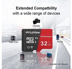 LaView 32GB 마이크로 SD 카드 10팩, 마이크로 SDXC UHS-I 메모리 카드 – 95MB/s,633X,U3,C10, 풀 HD 비디오 V30, A1, FAT32, 어댑터/전화기/태블릿/컴퓨터용 고속 플래시 TF 카드 P500 PC