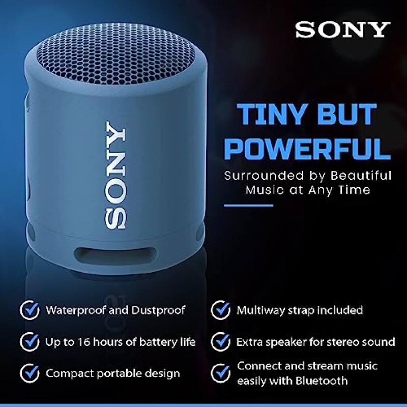 Sony Bluetooth 스피커, 휴대용 스피커 Bluetooth 무선, Extra BASS IP67 야외용 방수 및 내구성, 소형 미니 여행용 스피커 소형, 16시간 배터리, USB Type-C, 파란색 + USB 어댑터