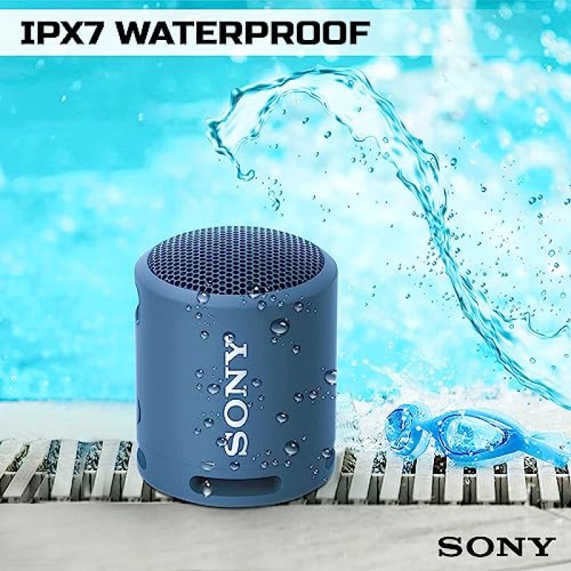 Sony Bluetooth 스피커, 휴대용 스피커 Bluetooth 무선, Extra BASS IP67 야외용 방수 및 내구성, 소형 미니 여행용 스피커 소형, 16시간 배터리, USB Type-C, 파란색 + USB 어댑터