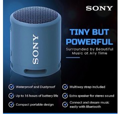 Sony Bluetooth 스피커, 휴대용 스피커 Bluetooth 무선, Extra BASS IP67 야외용 방수 및 내구성, 소형 미니 여행용 스피커 소형, 16시간 배터리, USB Type-C, 파란색 + USB 어댑터