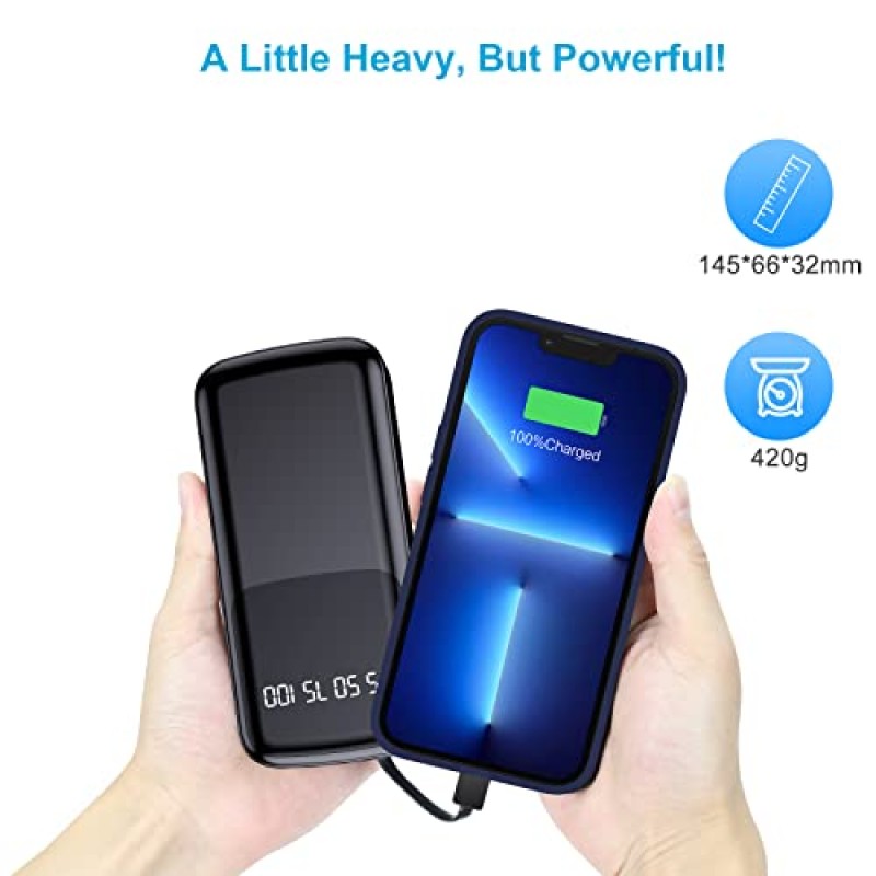 휴대용 충전기 32000mAh - 22.5W PD18W USB C 전원 은행 고속 충전 외장 배터리 팩(케이블 내장 4개, 출력 5개 3개 입력) 스마트폰용 LED 디스플레이 충전 은행, 전원 팩 배터리 은행