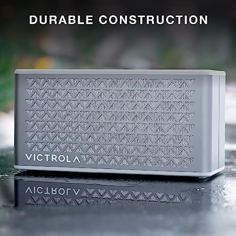 Victrola Music Edition 2 테이블탑 블루투스 스피커, IP67 방수 및 방진, 20시간 배터리 수명, 멀티 스피커 페어링, 프리미엄 사운드 및 패시브 베이스 라디에이터, 실버