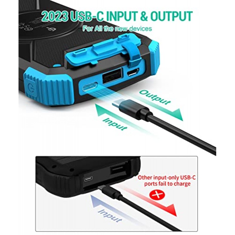 10,000mAh 태양광 휴대폰 충전기 및 듀얼 손전등 2개 세트(검은색 및 연한 파란색)