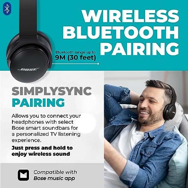 Bose QuietComfort 45 헤드폰(블랙) 번들, QC15 비행기 잭 어댑터, 오디오 케이블, 천 - Bluetooth 무선 소음 차단 헤드폰, 오버이어 헤드폰 Bose 소음 차단 헤드폰