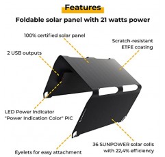 써니백 선부스터 | 21와트 접이식 태양광 충전기 | 이동 중에도 친환경 태양광 충전 | 방수 및 경량 | USB 포트 2개 | 하이킹, 배낭여행, 캠핑용 태양광 패널 충전기