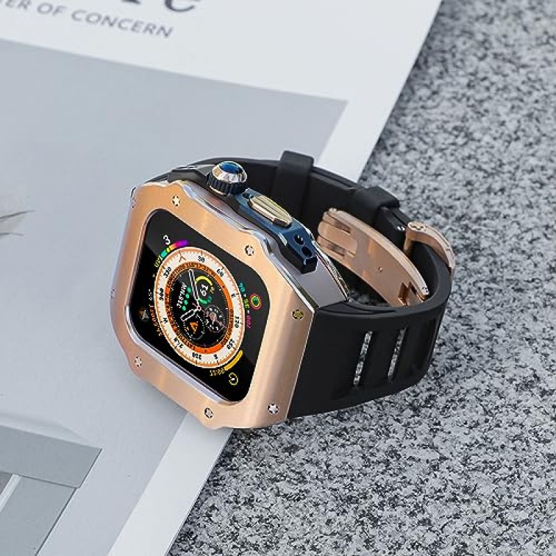 AHNHSKY 316L 스테인레스 스틸 케이스, Apple Watch Ultra 2 / Ultra 49mm 티타늄, 고급 견고한 군용 보호 금속 커버 전술 헤비 듀티 보호 스트랩 남성용 iWatch 49mm