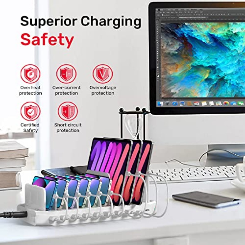 Unitek USB C 충전 스테이션, 여러 장치, iPhone, 스마트폰, 태블릿을 위한 120W 10 포트 유형 C 충전 구성 도구, 10개의 iPad 동시 충전 지원 - [UL 인증]