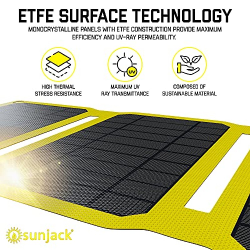 SunJack 25W 접이식 IP67 방수 ETFE 단결정 태양광 패널 + 배낭 여행, 캠핑, 하이킹을 위한 휴대폰, 태블릿 및 휴대용 USB-A 및 USB-C가 포함된 2X 10000mAh 보조베터리